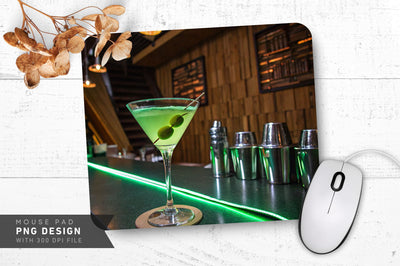 Neon Martini Glass with Olive Mouse Pad Design Sublimation Regulrcrative 