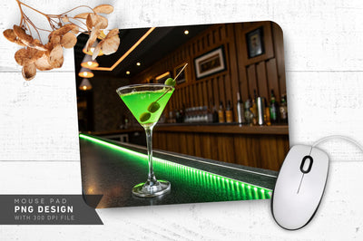 Neon Martini Glass with Olive Mouse Pad Design Sublimation Regulrcrative 