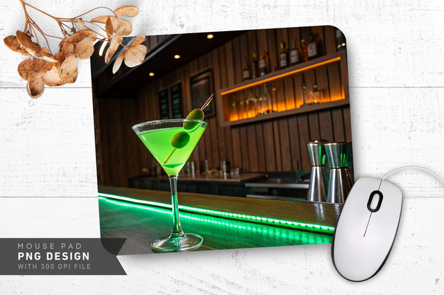Neon Martini Glass with Olive Mouse Pad Design Sublimation Regulrcrative 