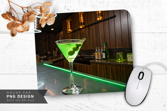 Neon Martini Glass with Olive Mouse Pad Design Sublimation Regulrcrative 