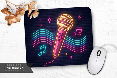 Neon Microphone with Glowing Sound Waves Mouse Pad Design Sublimation Regulrcrative 