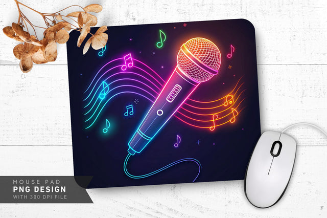 Neon Microphone with Glowing Sound Waves Mouse Pad Design Sublimation Regulrcrative 