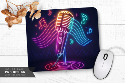 Neon Microphone with Glowing Sound Waves Mouse Pad Design Sublimation Regulrcrative 