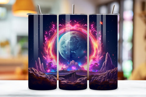 Neon moon Tumbler Wrap, Sublimation PNG Design Sublimation FloridPrintables 