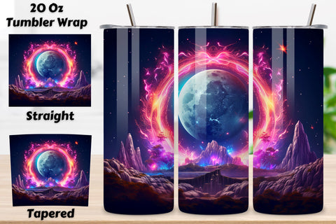 Neon moon Tumbler Wrap, Sublimation PNG Design Sublimation FloridPrintables 