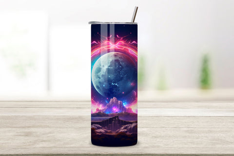 Neon moon Tumbler Wrap, Sublimation PNG Design Sublimation FloridPrintables 