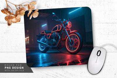 Neon Motorcycle with Glowing Red and Blue Outlines Mouse Pad Design Sublimation Regulrcrative 