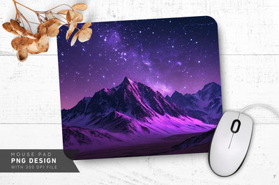 Neon Mountain Range with Starry Sky Mouse Pad Design Sublimation Regulrcrative 