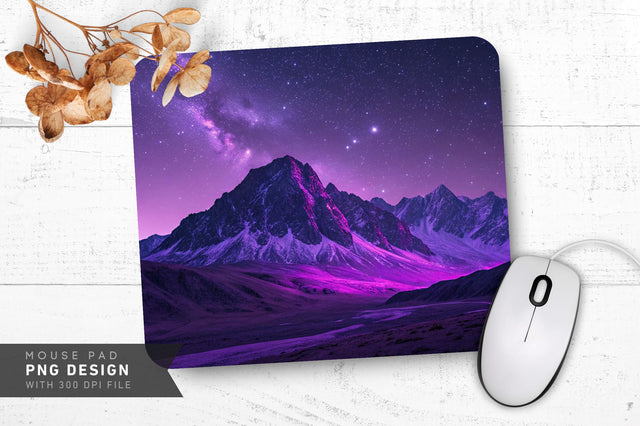 Neon Mountain Range with Starry Sky Mouse Pad Design Sublimation Regulrcrative 