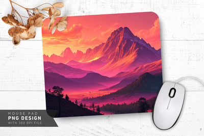Neon Mountain Sunset Mouse Pad Design Sublimation Regulrcrative 
