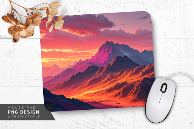 Neon Mountain Sunset Mouse Pad PNG Sublimation Regulrcrative 