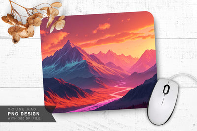Neon Mountain Sunset Mouse Pad Sublimation Regulrcrative 