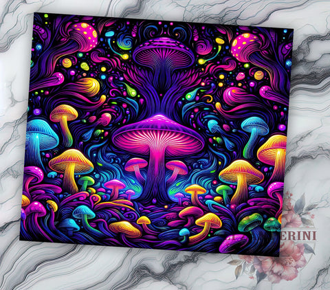 Neon Mushroom 20oz Tumbler Wrap PNG, Mushroom Tumbler PNG Sublimation Design, Straight & Tapered Tumbler Wrap, Instant Digital Download Sublimation Li Zamperini 