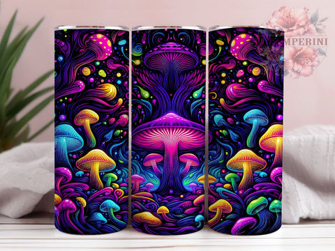 Neon Mushroom 20oz Tumbler Wrap PNG, Mushroom Tumbler PNG Sublimation Design, Straight & Tapered Tumbler Wrap, Instant Digital Download Sublimation Li Zamperini 