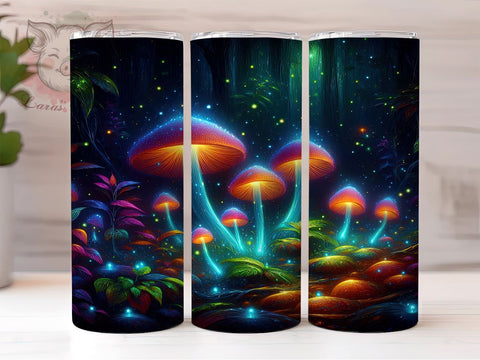 Neon Mushroom Landscape Colorful 20oz Tumbler Png, Straight & Tapered Tumbler Png, Mushroom Tumbler Png, Digital Download PNG Sublimation Lara' s Designs 