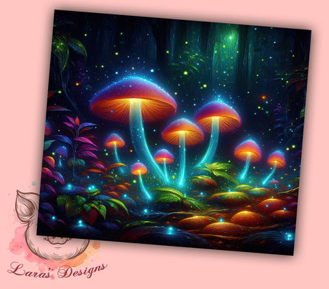 Neon Mushroom Landscape Colorful 20oz Tumbler Png, Straight & Tapered Tumbler Png, Mushroom Tumbler Png, Digital Download PNG Sublimation Lara' s Designs 