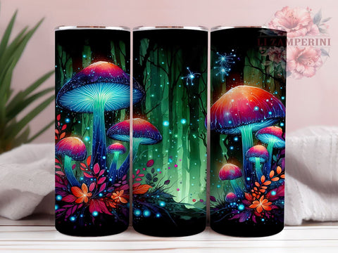 Neon Mushroom Landscape Colorful 20oz Tumbler Wrap PNG, Mushroom Tumbler Png, Straight & Tapered Tumbler Wrap, Instant Digital Download Sublimation Li Zamperini 