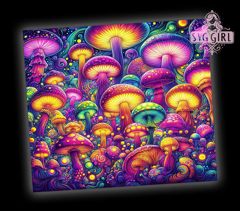 Neon Mushroom Landscape Colorful 20oz Tumbler Wrap Sublimation Design, Straight Tapered Tumbler Wrap, Mushroom Tumbler Png, Instant Digital Download Sublimation SvggirlplusArt 