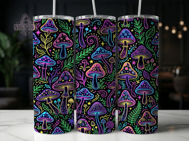 Neon Mushroom Pattern 20oz Tumbler, Neon Mushroom, Mushroom Pattern, Neon Pattern, Mushroom Tumbler, Neon Tumbler Wrap, Mushroom PNG, 20oz Tumbler Wrap Sublimation SvggirlplusArt 