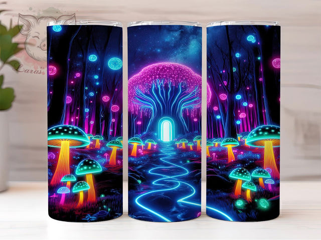 Neon Mushroom Psychedelic Fungi Tumbler Wrap, 20oz Tumbler Sublimation, Glowing Forest Design, Trippy Mycology Art, Fantasy Fairycore Aesthetic, Colorful Mushroom Print Sublimation Lara' s Designs 