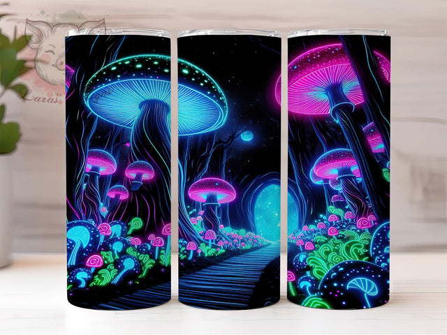 Neon Mushroom Psychedelic Fungi Tumbler Wrap, 20oz Tumbler Sublimation, Glowing Forest Design, Trippy Mycology Art, Fantasy Fairycore Aesthetic, Colorful Mushroom Print Sublimation Lara' s Designs 