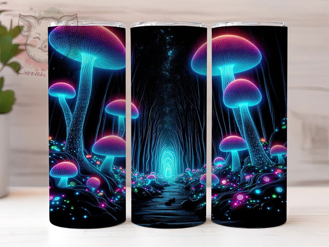Neon Mushroom Psychedelic Fungi Tumbler Wrap, 20oz Tumbler Sublimation, Glowing Forest Design, Trippy Mycology Art, Fantasy Fairycore Aesthetic, Colorful Mushroom Print Sublimation Lara' s Designs 
