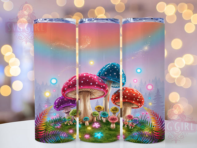 Neon Mushroom Rainbow Magic 20oz Tumbler, Rainbow Wonderland, Colorful Forest, Mystical Mushroom, Psychedelic Theme, Skinny Tumbler, Sublimation PNG Sublimation SvggirlplusArt 