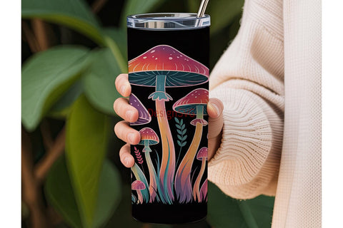 Neon Mushrooms 20oz Tumbler Wrap Sublimation DesignSVG 