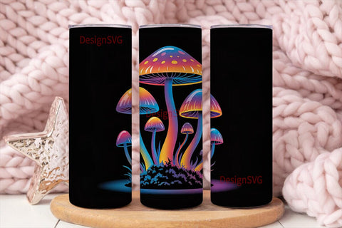 Neon Mushrooms 20oz Tumbler Wrap Sublimation DesignSVG 