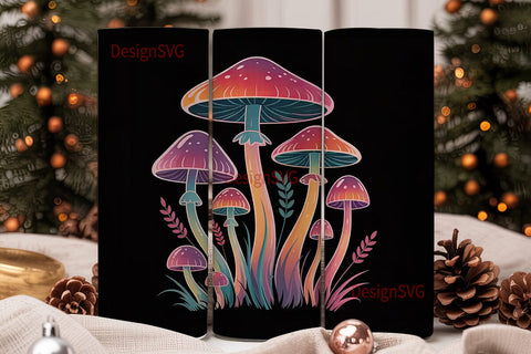 Neon Mushrooms 20oz Tumbler Wrap Sublimation DesignSVG 