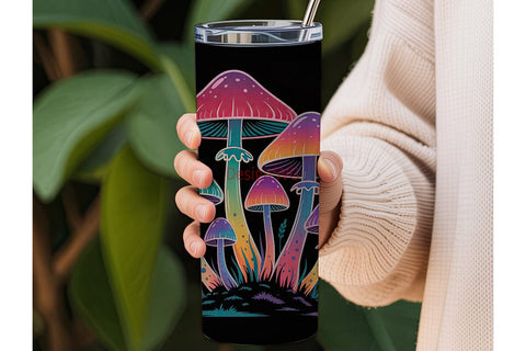 Neon Mushrooms 20oz Tumbler Wrap Sublimation DesignSVG 