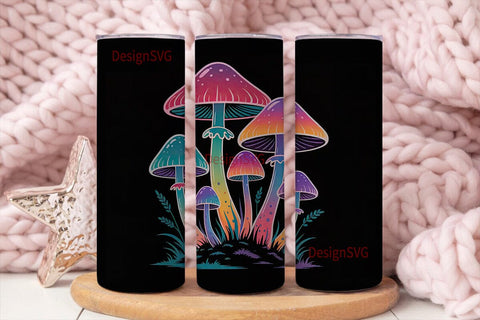 Neon Mushrooms 20oz Tumbler Wrap Sublimation DesignSVG 