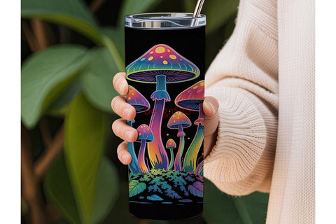 Neon Mushrooms 20oz Tumbler Wrap Sublimation DesignSVG 