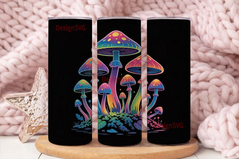 Neon Mushrooms 20oz Tumbler Wrap Sublimation DesignSVG 