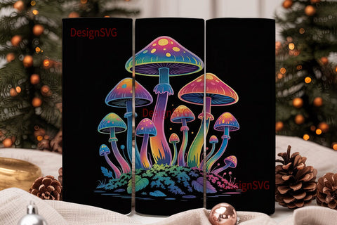 Neon Mushrooms 20oz Tumbler Wrap Sublimation DesignSVG 