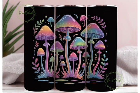 Neon Mushrooms 20oz Tumbler Wrap Sublimation PixelChick 