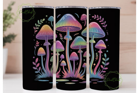 Neon Mushrooms 20oz Tumbler Wrap Sublimation PixelChick 