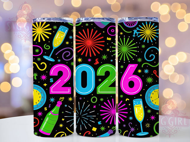 Neon New Year 2026 Tumbler, Neon Holiday Wrap, Bright Party Mug Design, Sublimation Wrap, Festive Drinkware, New Year Gift Idea, Sparkly Neon Cup Sublimation SvggirlplusArt 