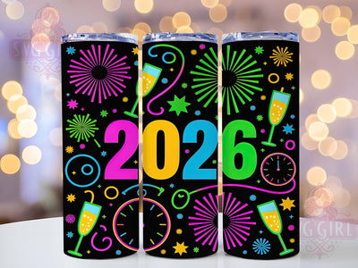 Neon New Year 2026 Tumbler, Neon Holiday Wrap, Bright Party Mug Design, Sublimation Wrap, Festive Drinkware, New Year Gift Idea, Sparkly Neon Cup Sublimation SvggirlplusArt 