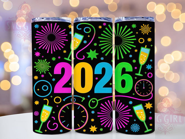 Neon New Year 2026 Tumbler, Neon Holiday Wrap, Bright Party Mug Design, Sublimation Wrap, Festive Drinkware, New Year Gift Idea, Sparkly Neon Cup Sublimation SvggirlplusArt 