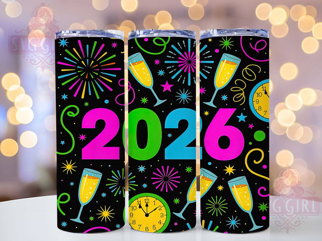 Neon New Year 2026 Tumbler, Neon Holiday Wrap, Bright Party Mug Design, Sublimation Wrap, Festive Drinkware, New Year Gift Idea, Sparkly Neon Cup Sublimation SvggirlplusArt 