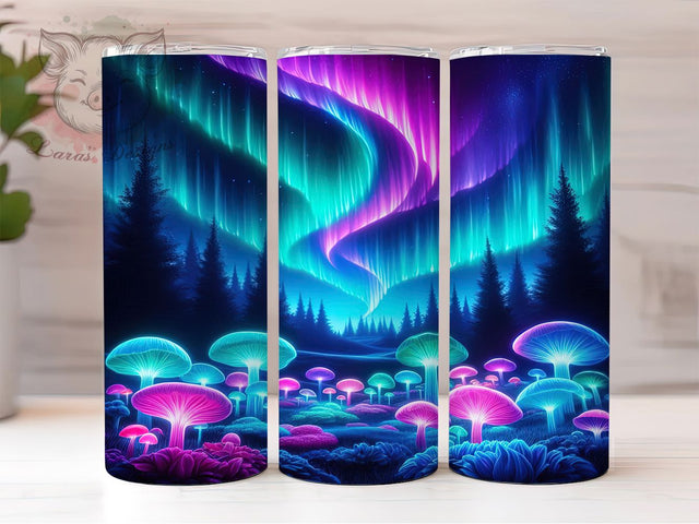 Neon Northern Lights Tumbler, Glow Mushrooms, Cosmic Forest, Fantasy Tumbler, Neon Night, 20oz Tumbler, Sublimation Design Sublimation Lara' s Designs 