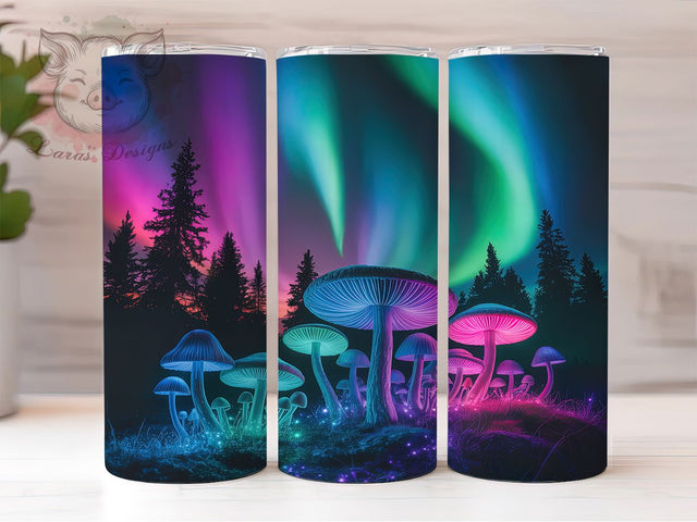 Neon Northern Lights Tumbler, Glow Mushrooms, Cosmic Forest, Fantasy Tumbler, Neon Night, 20oz Tumbler, Sublimation Design Sublimation Lara' s Designs 
