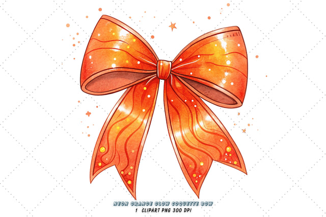 Neon Orange Glow Coquette Bow Clipart, neon orange bow, glowing coquette bow, vibrant bow design, orange glow clipart, digital bow design, neon glow design, glowing bow art Sublimation FloridPrintables 