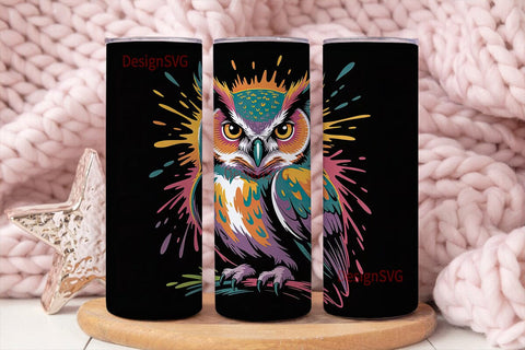 Neon Owl 20oz Tumbler Wrap Sublimation DesignSVG 