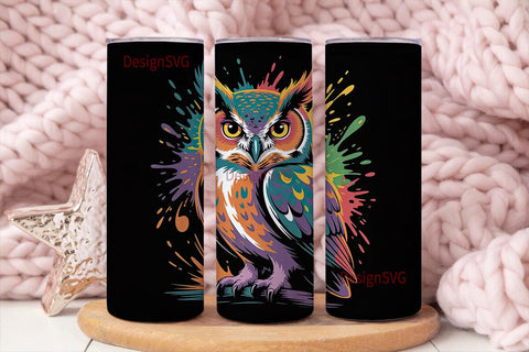 Neon Owl 20oz Tumbler Wrap Sublimation DesignSVG 