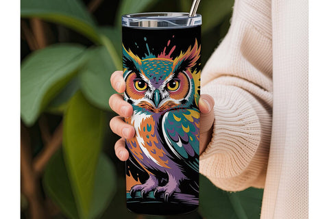 Neon Owl 20oz Tumbler Wrap Sublimation DesignSVG 
