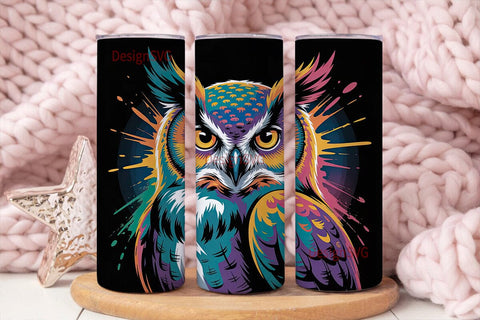 Neon Owl 20oz Tumbler Wrap Sublimation DesignSVG 