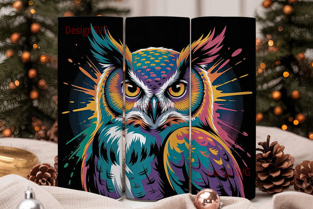 Neon Owl 20oz Tumbler Wrap Sublimation DesignSVG 