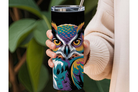 Neon Owl 20oz Tumbler Wrap Sublimation DesignSVG 